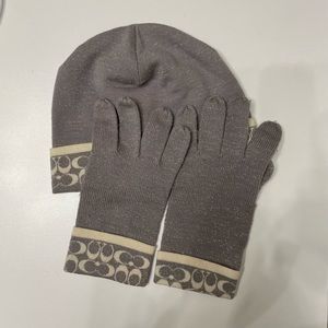 Coach hat and gloves set silver gray glitter sparkle
